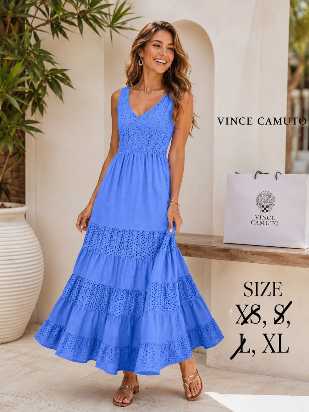 Vince Camuto Periwinkle Eyelet Tiered Maxi Dress